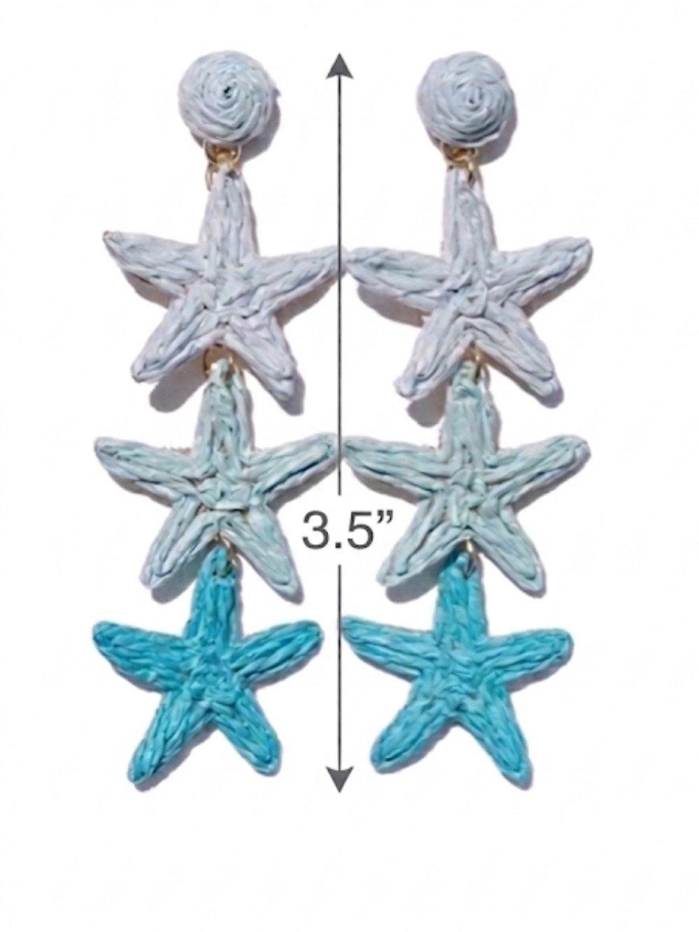 NEW Raffia Starfish Drop Earrings Blue Coastal Boho Summer Statement 3.5” - Picture 5 of 7